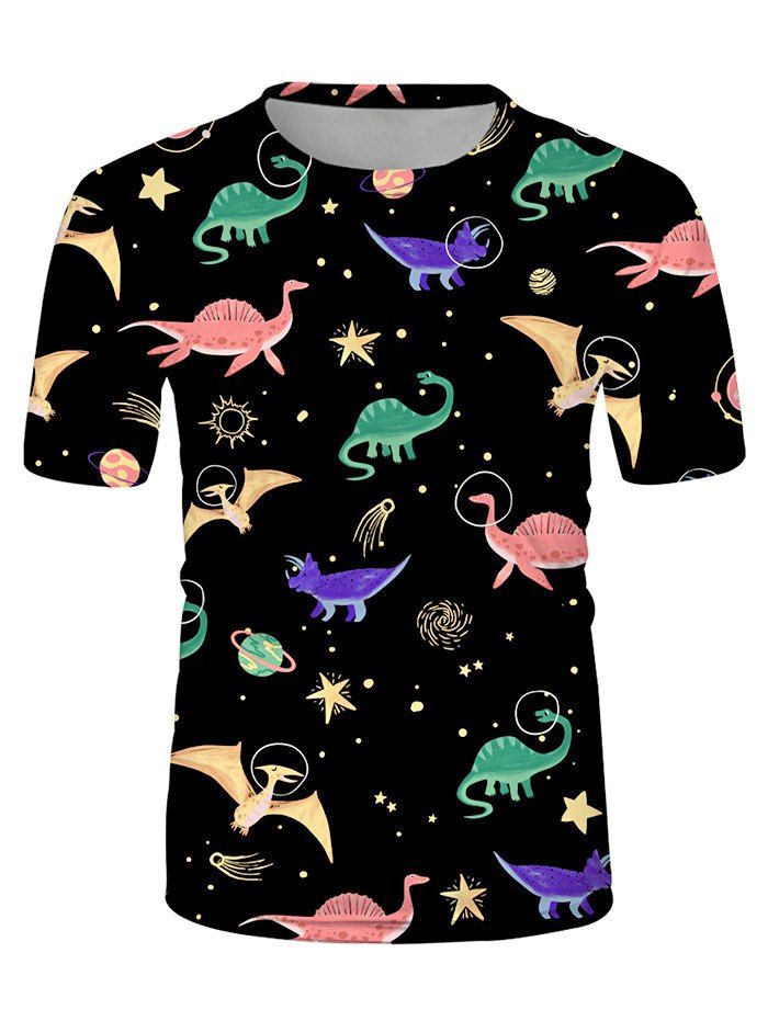 

Cartoon Dinosaur Print Crew Neck Casual Tee, Multi
