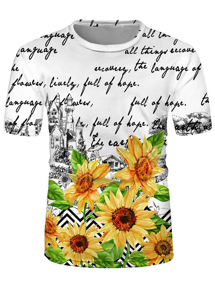 

Sunflower Letter Print Crew Neck Casual T Shirt, Multi