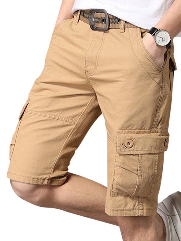 

Pure Color Zip Fly Fifth Cargo Shorts, Khaki