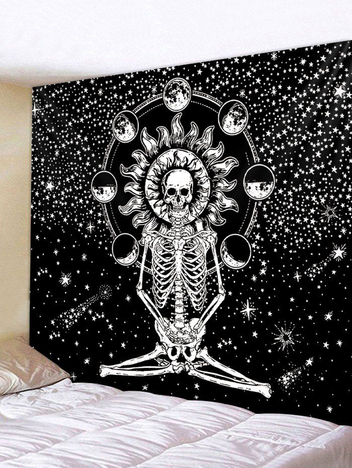 

Bohemia Yoga Skeleton Printed Wall Tapestry, Jet black