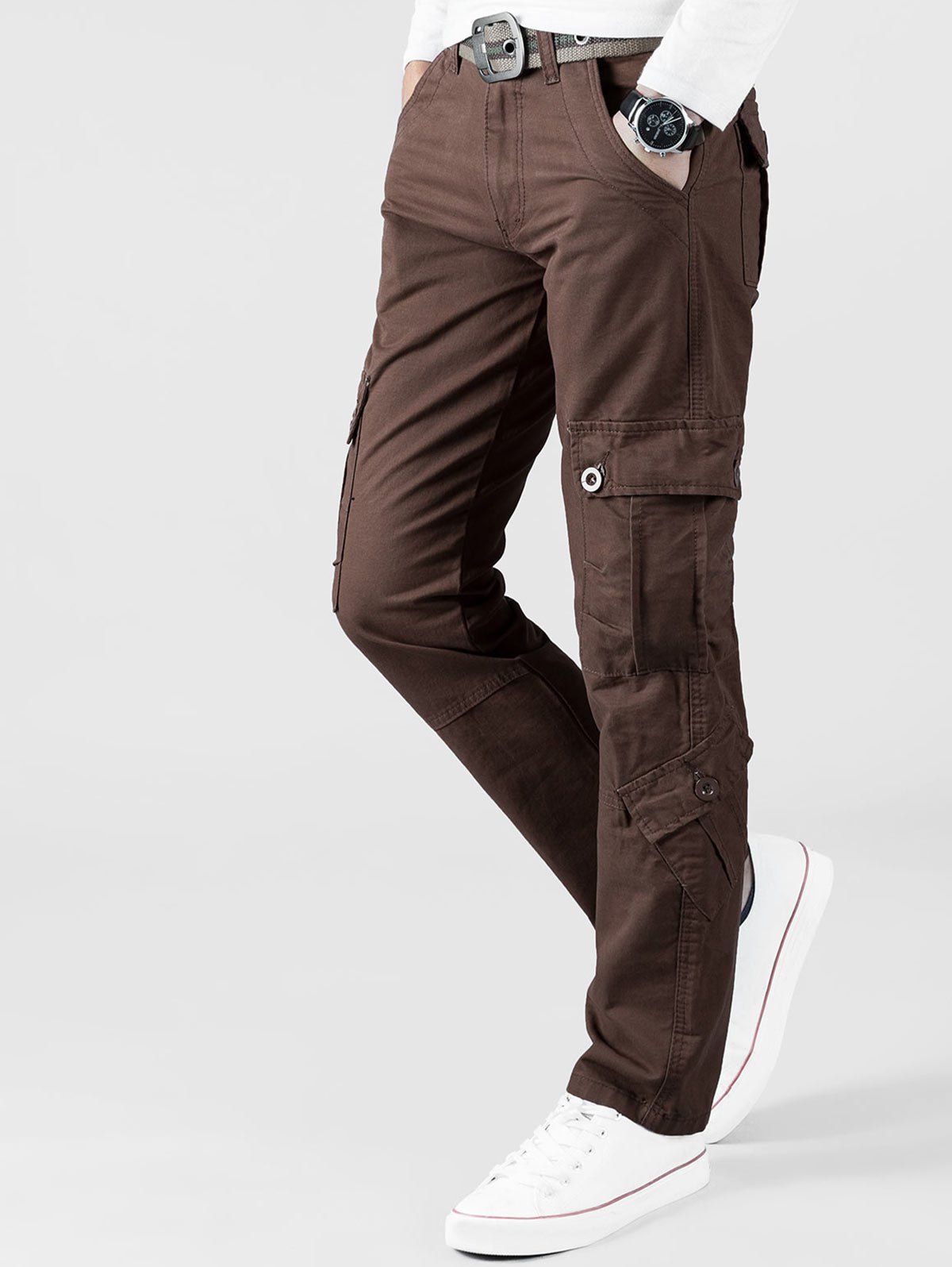 Plain Multi Flap Pockets Cargo Straight Pants [34% OFF] | Rosegal