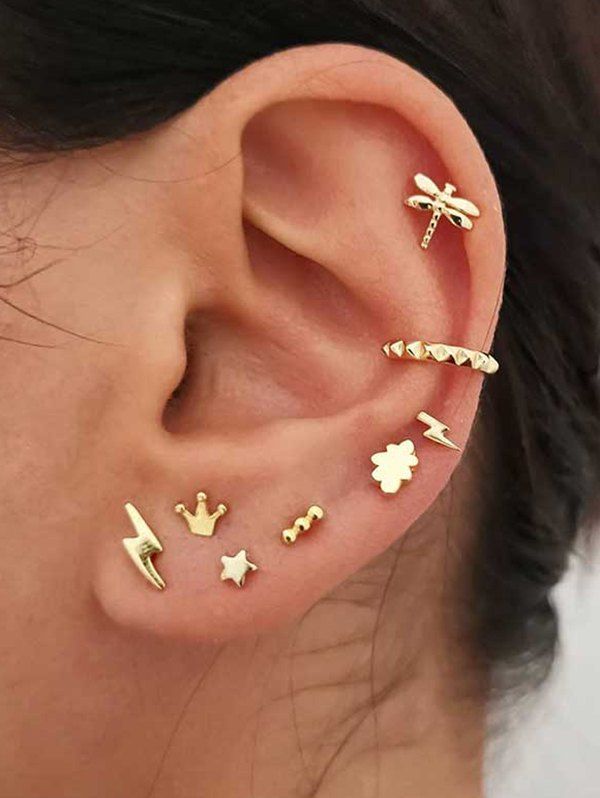

Crown Lightning Stud And Ear Cuff Earring Set, Gold