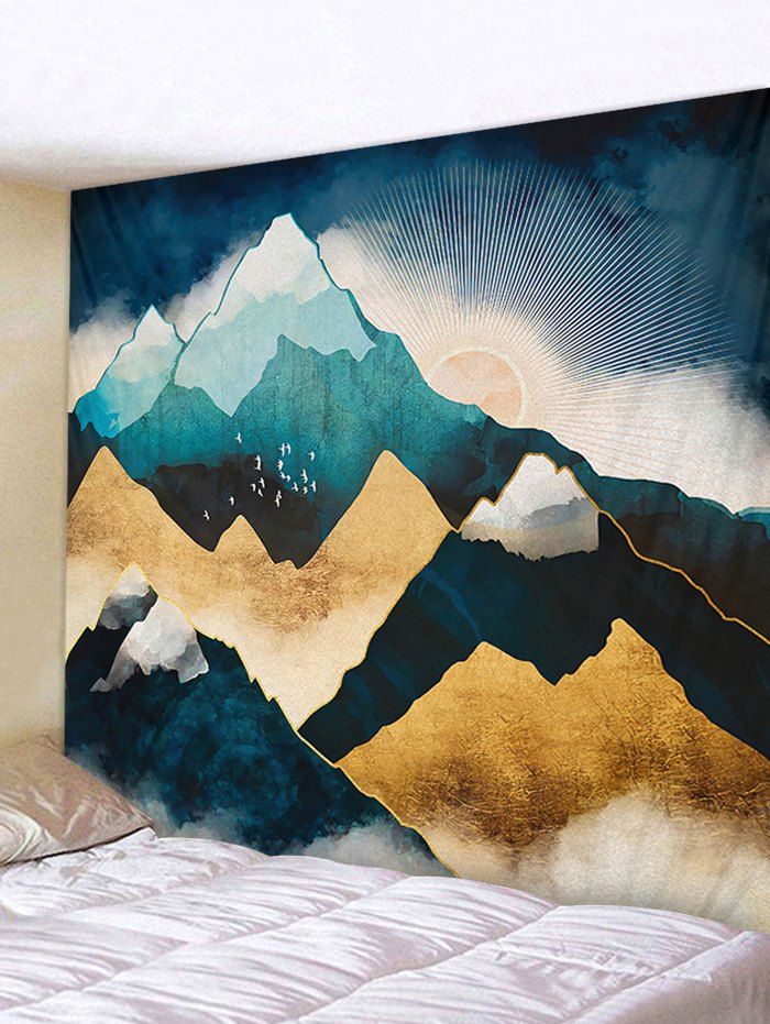 

Sunset Snow Mountain Printing Wall Tapestry, Peacock blue