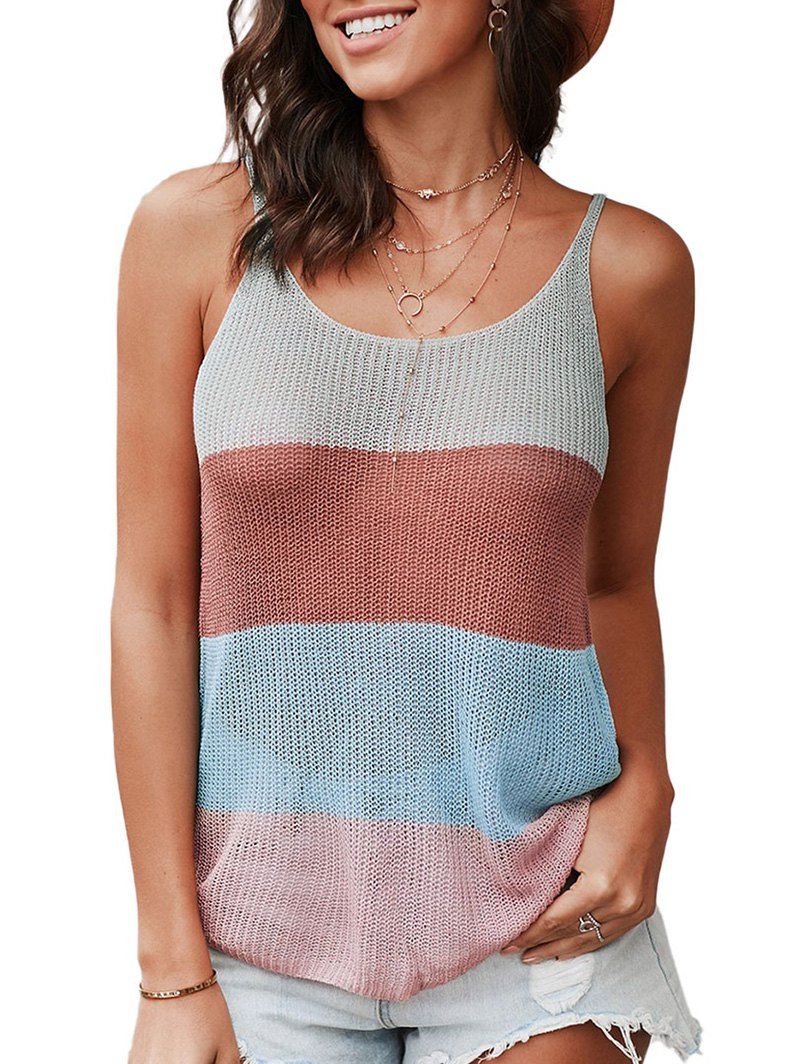 

Knitted Colorblock Loose Tank Top, Multi-a