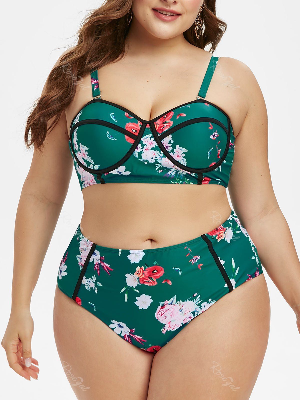 Online Plus Size Floral Print Underwire Bikini Set  