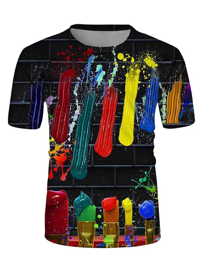 

Colorful Oil Paint Print Crew Neck Casual T Shirt, Multi