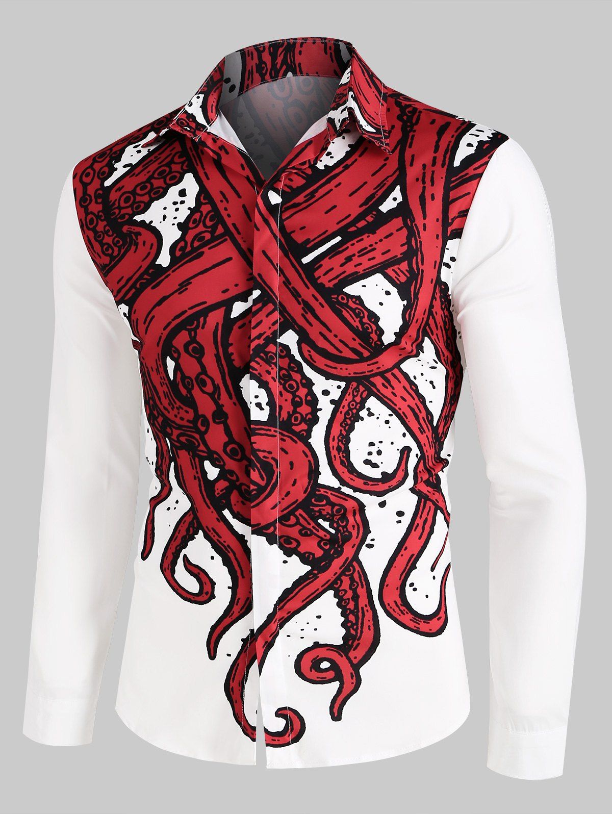 

Button Up Octopus Pattern Slim Fit Shirt, White