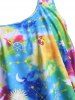 Plus Size Overlay Tie Dye Planet Print Tankini Swimwear -  