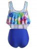 Plus Size Overlay Tie Dye Planet Print Tankini Swimwear -  