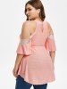 Plus Size Cold Shoulder Twist Fishnet Panel T Shirt -  