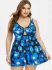 Plus Size Floral Print Cutout Modest Tankini Swimwear -  