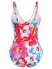 Plus Size Floral Print Cut Out One-piece Swimsuit -  