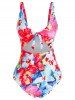 Plus Size Floral Print Cut Out One-piece Swimsuit -  