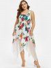 Plus Size Handkerchief Floral Print Lace Up Cottagecore Dress -  