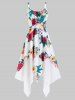 Plus Size Handkerchief Floral Print Lace Up Cottagecore Dress -  