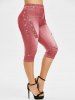 Plus Size 3D Jean Print Cropped High Waisted Jeggings -  