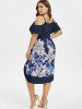 Floral Cold Shoulder Asymmetrical Plus Size Dress -  