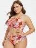 Plus Size Lattice Ethnic Print Bikini Swimwear -  