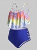 Plus Size Tie Dye Flounce Cutout Crisscross Tankini Swimwear -  
