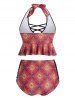 Plus Size Floral Design Crisscross Halter Peplum Tankini Swimsuit -  