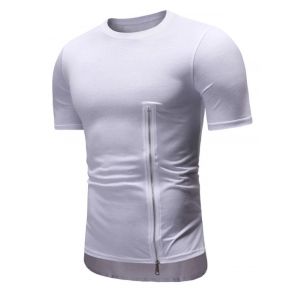 

Side Zip High Low Crew Neck Short Sleeve Tee, White