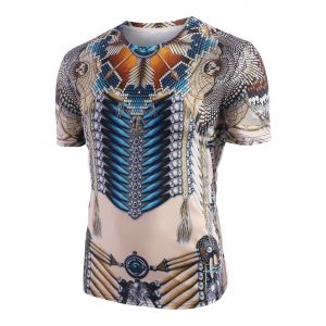 

Tribal Indian Graphic Print Short Sleeve T-shirt, Warm white