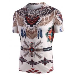 

Tribal Indian Print Short Sleeve T-shirt, Warm white