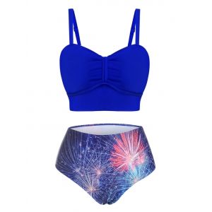 

Fireworks Print Bow Mix-and-match Tankini Swimwear, Cobalt blue