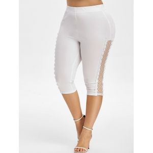 

Plus Size Lace Crochet Capri Leggings, White