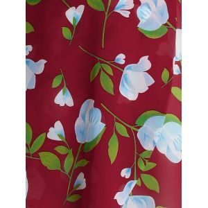 

Sleeveless Flower Print Mock Button High Low Dress, Red wine