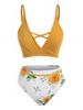 Floral Print Textured Crisscross Bikini Swimwear -  
