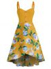 Sleeveless Flower Print Mock Button High Low Dress -  
