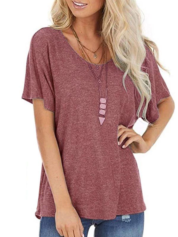 

Cutout Back Twisted Batwing Sleeve T-shirt, Living coral