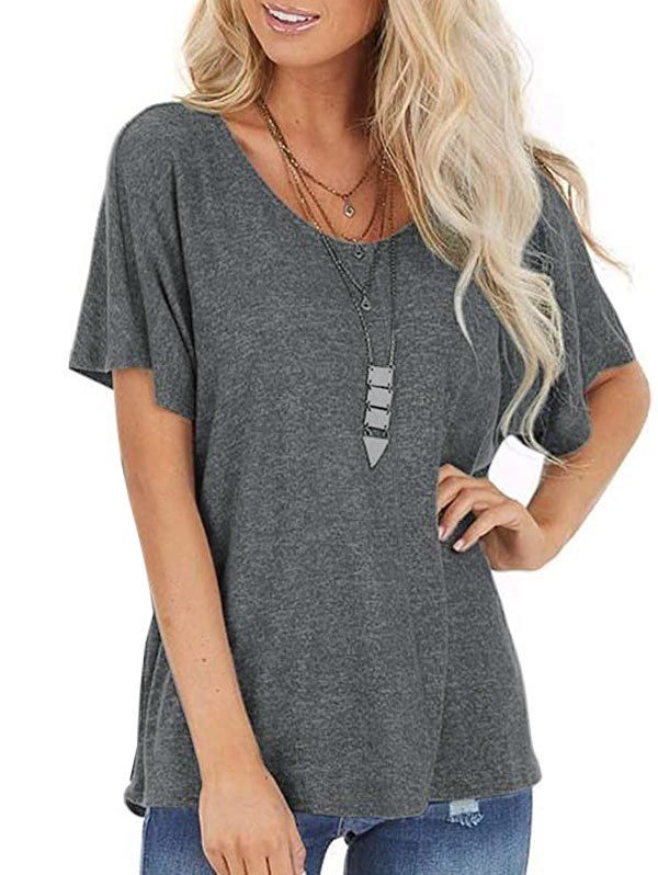 

Cutout Back Twisted Batwing Sleeve T-shirt, Gray