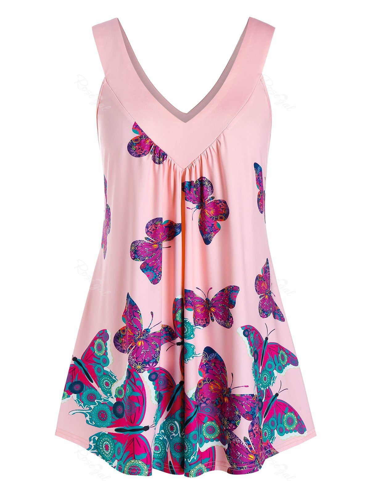 

Plus Size Butterfly Double V Neck Tunic Tank Top, Rose