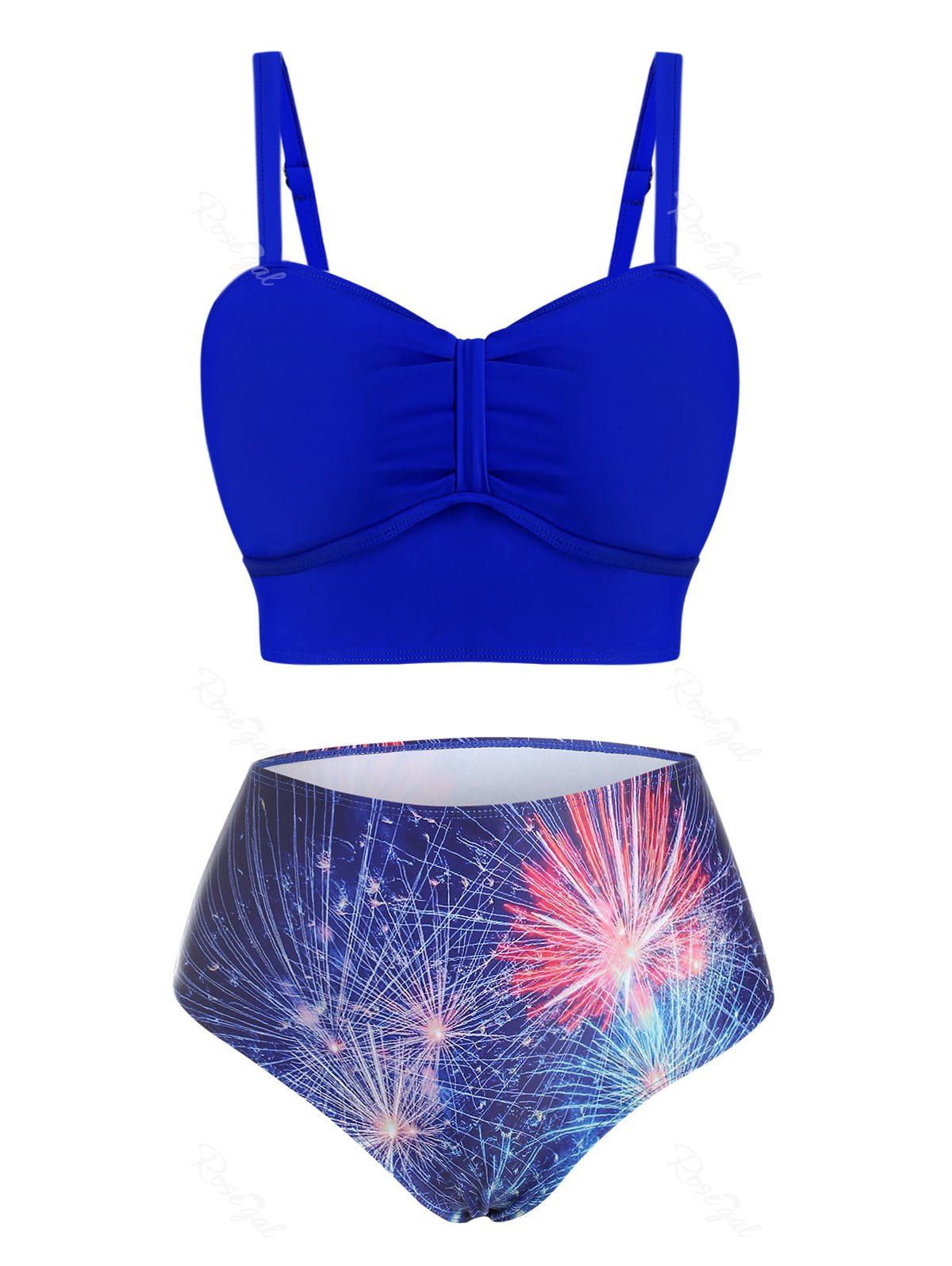 Hot Fireworks Print Bow Mix-and-match Tankini Swimwear  