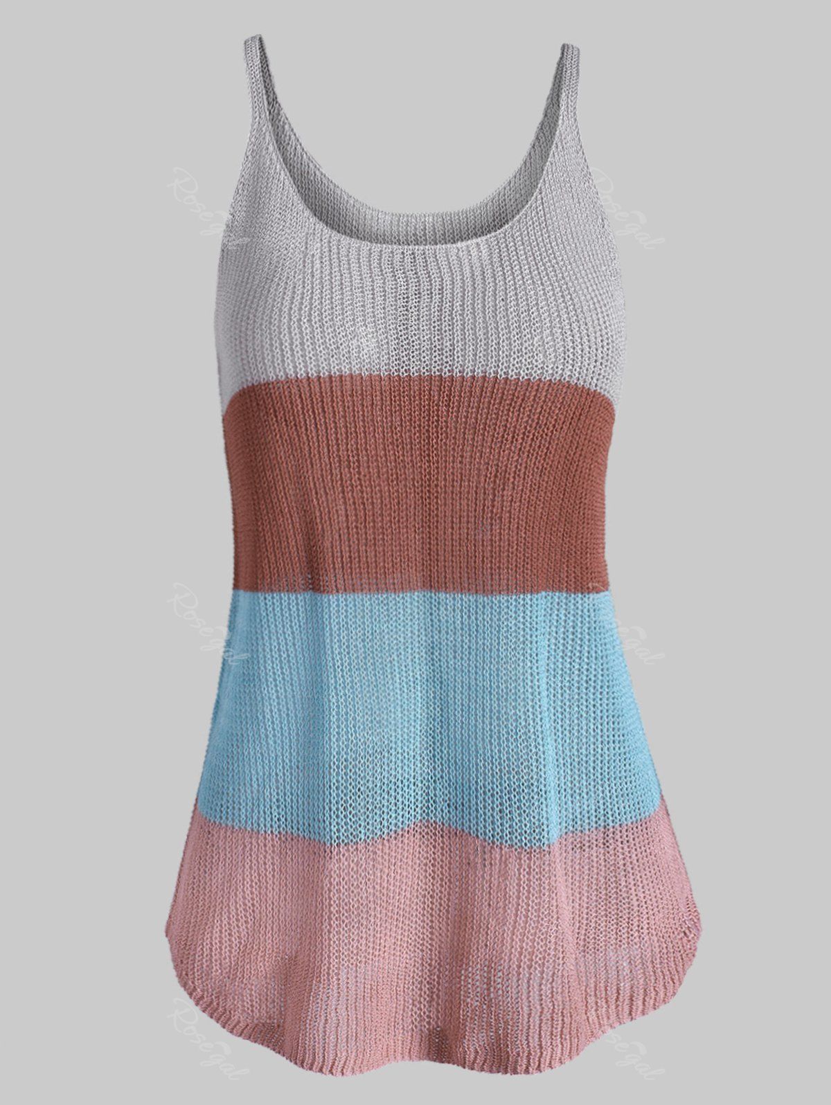 

Knitted Colorblock Stripes Plus Size Tank Top, Multi