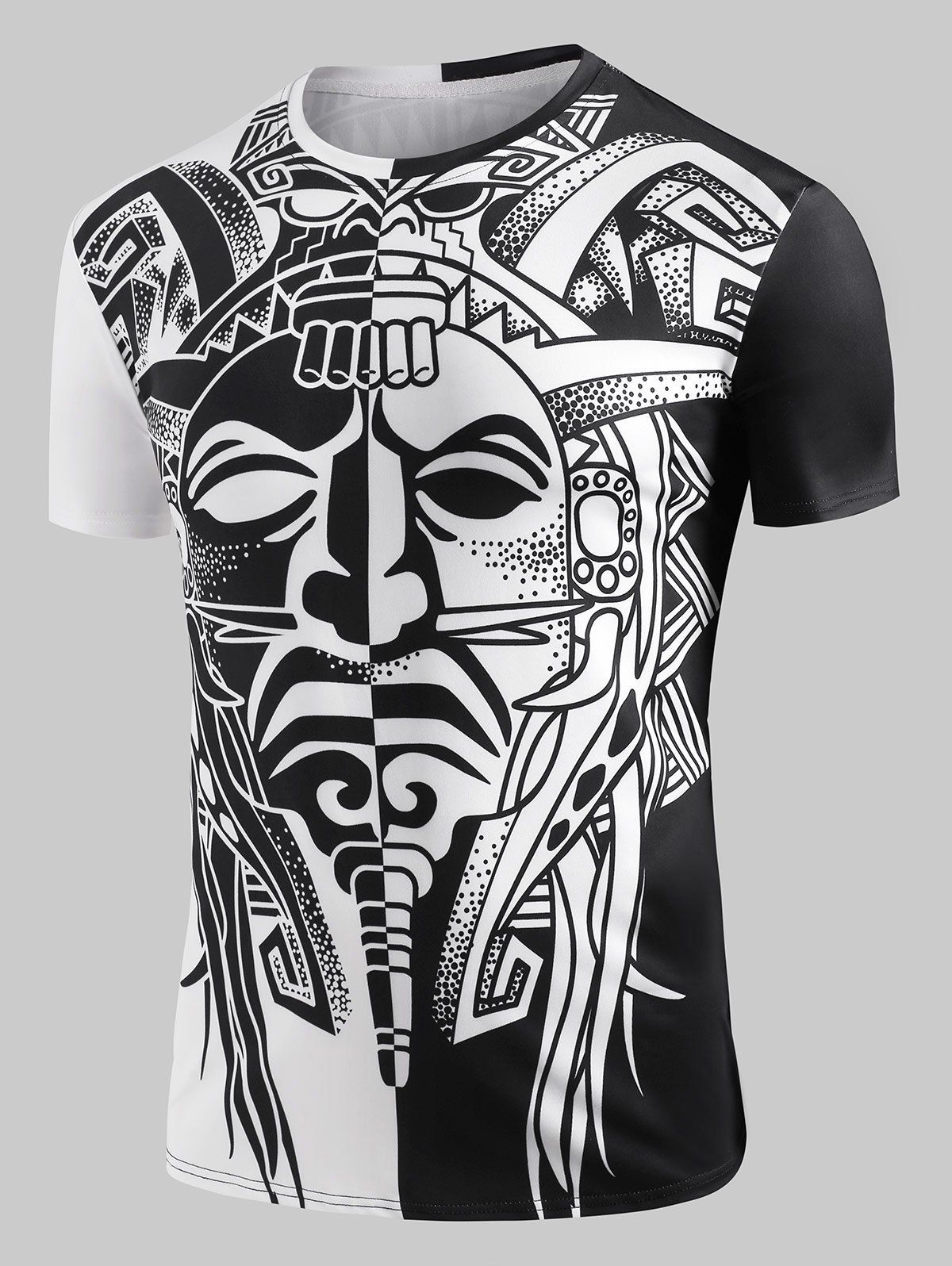

Ying and Yang Aztec Totem Graphic T-shirt, Black