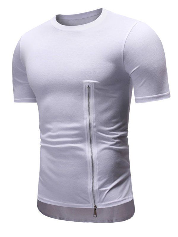 

Side Zip High Low Crew Neck Short Sleeve Tee, White