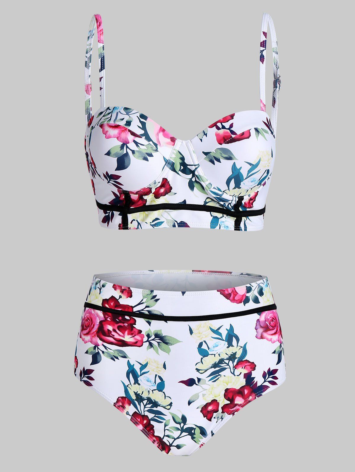 

Floral Print Spaghetti Strap Padded Bikini Set, Milk white
