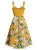 Sleeveless Flower Print Mock Button High Low Dress -  