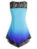 Plus Size Lace Insert Aztec Print Ombre Color Tank Top -  