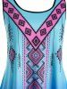 Plus Size Lace Insert Aztec Print Ombre Color Tank Top -  