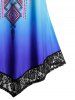 Plus Size Lace Insert Aztec Print Ombre Color Tank Top -  