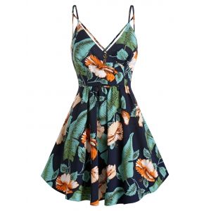 

Flower Palm Print Crisscross Back Slip Dress, Deep blue