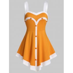 

Mock Button Contrast Tank Top, Sandy brown