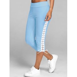 

Lace Up Capri Leggings, Light blue