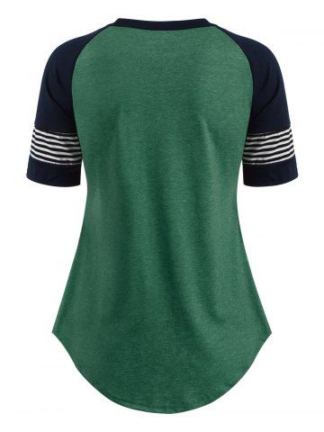 

Striped Raglan Sleeve Topstitching T-shirt, Army green