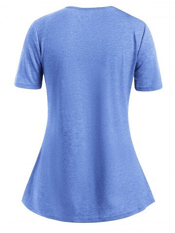 

Heather Button Embellished Uneven Hem T-shirt, Crystal blue