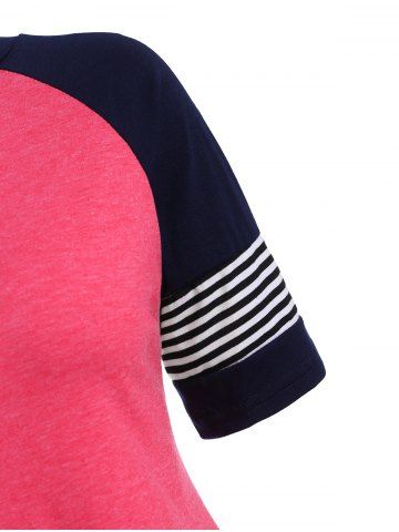 

Striped Raglan Sleeve Topstitching T-shirt, Watermelon pink